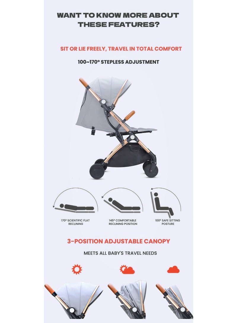 One-click Foldable Ultra Lightweight Travel Stroller with Absorbent Multi Position Reclining Seat Adjustable Canopy Foldable Storage Basket Foldable Gear for Airplane NO.1104 - Image 4